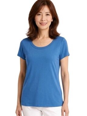Talbots Blue Scoop Neck Crochet Detail Short Sleeve T-shirt Size XL